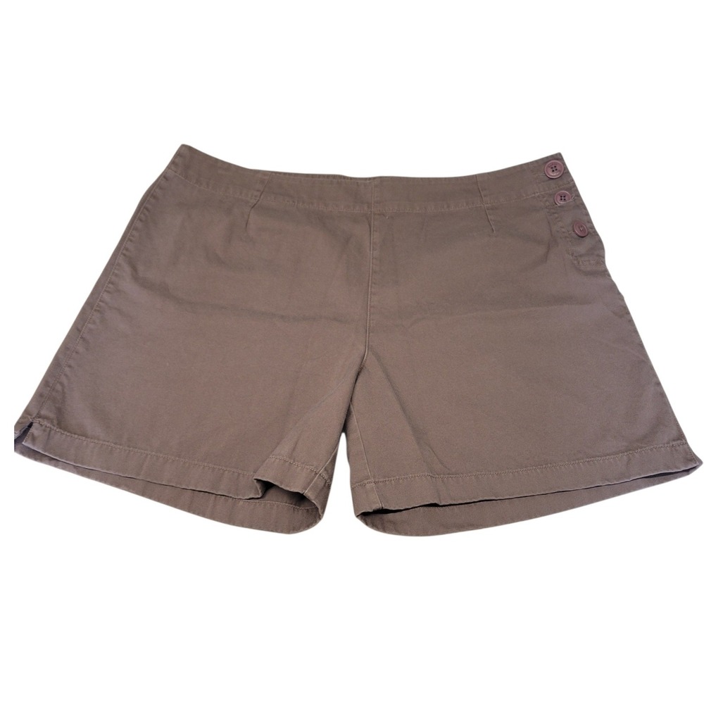 Boden Womens Brown 100% Cotton Chino Shorts Side Button Flat Front Sz 14 C719